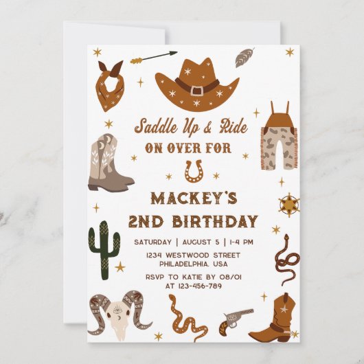 ウェスタン素朴誕生日2rdバースデーパーティー 招待状 (正面)