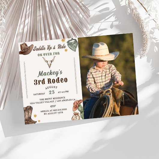 ウェスタン素朴誕生日3歳の誕生日パーティー写真 招待状