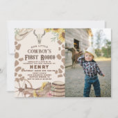 ウェスタン素朴・ロデオ・カウボーイ1stバースデーフォト 招待状 (正面)