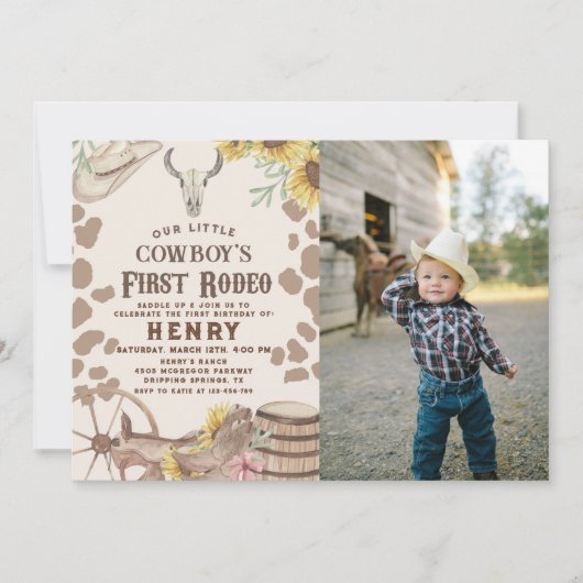 ウェスタン素朴・ロデオ・カウボーイ1stバースデーフォト 招待状 (正面)