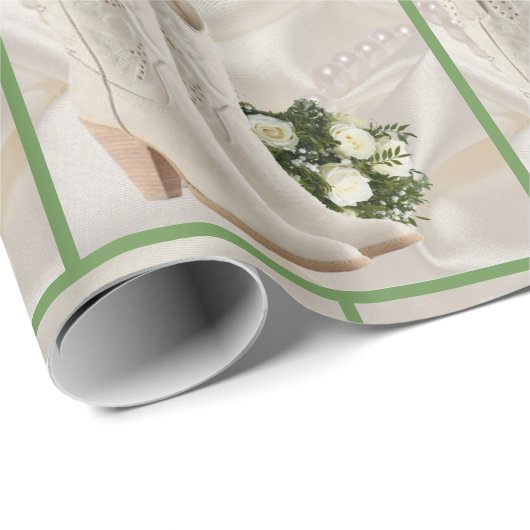 ウェスタン結婚のカウボーイブーツとブーケギフトラップ ラッピングペーパー (ロールコーナー)