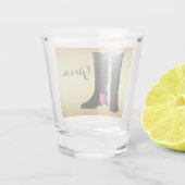 ウェスタン結婚ズのカウボーイブーツピンクのローズ金ゴールド新郎 ショットグラス (裏面)