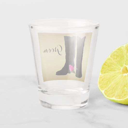 ウェスタン結婚ズのカウボーイブーツピンクのローズ金ゴールド新郎 ショットグラス (裏面)