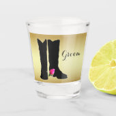 ウェスタン結婚ズのカウボーイブーツピンクのローズ金ゴールド新郎 ショットグラス (正面)