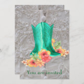 ウェスタン結婚ズのカウボーイブーツ花とレース 招待状 (正面/裏面)