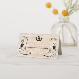 ウェスタン結婚ズのカウボーイ素朴ブーツ茶色の木 プレイスカード