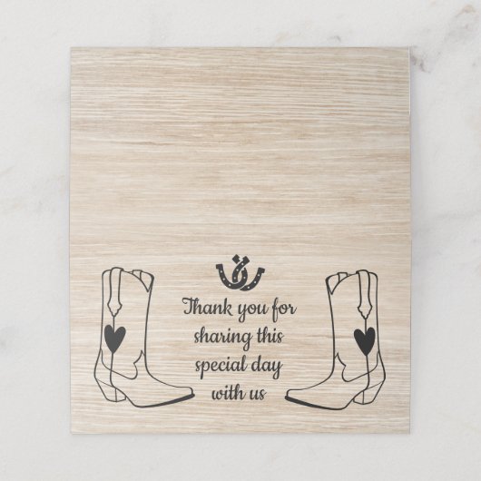 ウェスタン結婚ズのカウボーイ素朴ブーツ茶色の木 プレイスカード (外部開封)