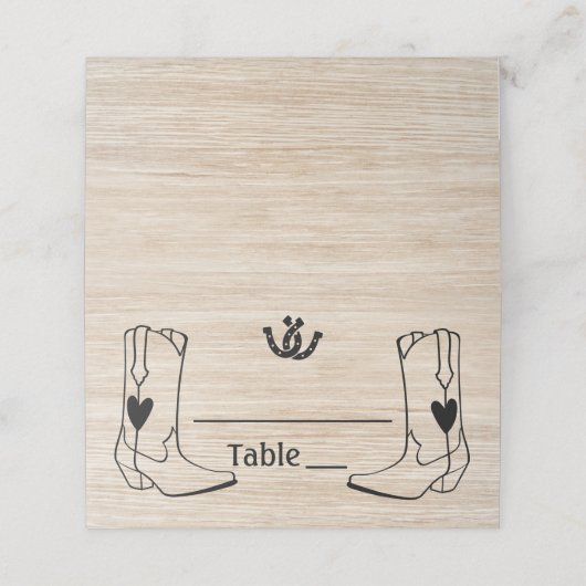 ウェスタン結婚ズのカウボーイ素朴ブーツ茶色の木 プレイスカード (外部開封)