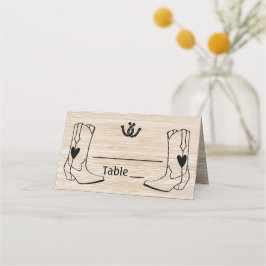 ウェスタン結婚ズのカウボーイ素朴ブーツ茶色の木 プレイスカード