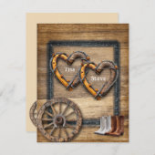 ウェスタン結婚ズのツイグフレーム、ブーツワゴンホイール 招待状 (正面/裏面)
