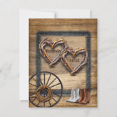 ウェスタン結婚ズのツイグフレーム、ブーツワゴンホイール 招待状 (正面)