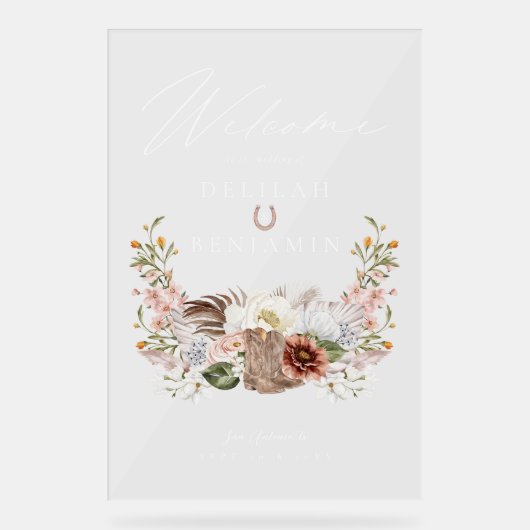 ウェスタン結婚ズのBohoフローラ写真用クレスト馬蹄形 アクリルサイン (正面)