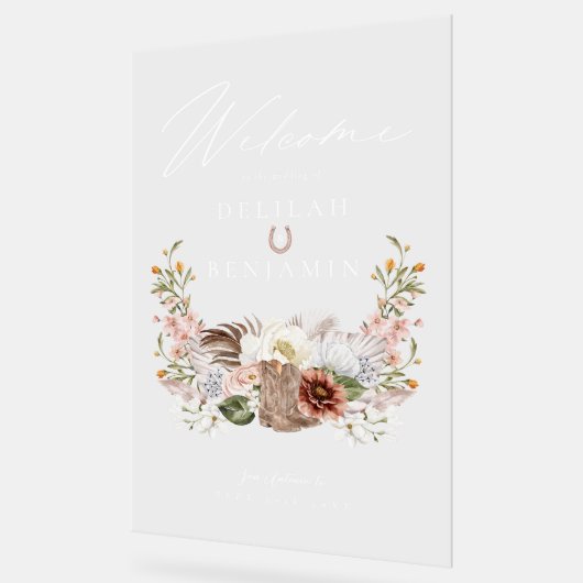 ウェスタン結婚ズのBohoフローラ写真用クレスト馬蹄形 アクリルサイン (傾斜)