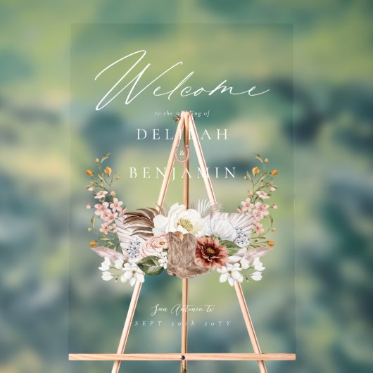 ウェスタン結婚ズのBohoフローラ写真用クレスト馬蹄形 アクリルサイン (ニュートラル)