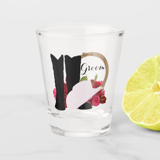 ウェスタン結婚ズカウボーイブーツハットバラグルーミング ショットグラス (正面)