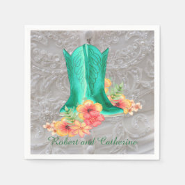 ウェスタン結婚ズカウボーイブーツフラワーズ名前をカスタムする スタンダードカクテルナプキン