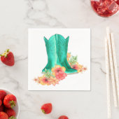 ウェスタン結婚ズカウボーイブーツフラワーズ名前をカスタムする スタンダードカクテルナプキン (インサイチュ)