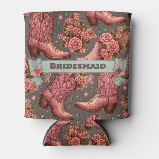 ウェスタン結婚ズピンクのカウボーイのブーツ花嫁 缶クーラー (正面)