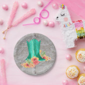 ウェスタン結婚パーティーのカウボーイブーツと花 ペーパープレート (パーティー)