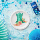 ウェスタン結婚パーティーのカウボーイブーツと花 ペーパープレート (パーティー)