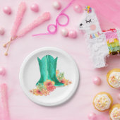 ウェスタン結婚パーティーのカウボーイブーツと花 ペーパープレート (パーティー)