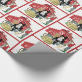 ウェスタン結婚マンガカップル牧場シーンバーン ラッピングペーパー (角)