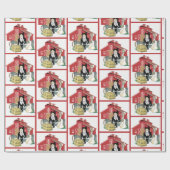 ウェスタン結婚マンガカップル牧場シーンバーン ラッピングペーパー (フラット)