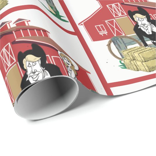 ウェスタン結婚マンガカップル牧場シーンバーン ラッピングペーパー (ロールコーナー)