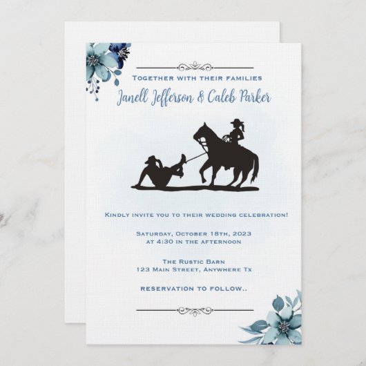 ウェスタン結婚式招待状おもしろいロデオ招待状カード 招待状 (正面/裏面)