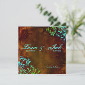 ウェスタン結婚式招待状ヴィンテージブラウンブルー 招待状 (スタンド正面)