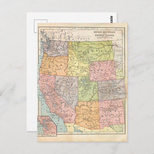 ウェスタン統一された州ヴィンテージマップ ポストカード (正面/裏面)
