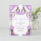 ウェスタン薄紫Charro Save The Date Quinceaenera 招待状 (スタンド正面)