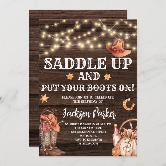 ウェスタン誕生日カウボーイバースデーパーティー 招待状 (正面/裏面)