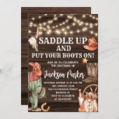 ウェスタン誕生日カウボーイブーツバースデーパーティー 招待状 (正面/裏面)