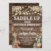 ウェスタン誕生日カントリーブーツバースデーパーティーインヴィ 招待状 (正面/裏面)