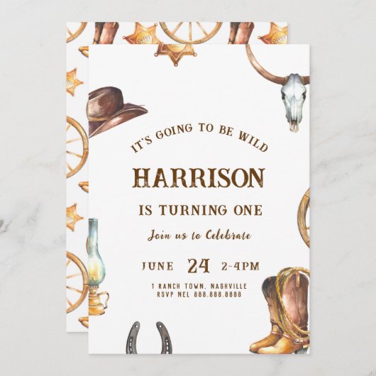 ウェスタン誕生日招待状カウボーイロデオ 招待状 (正面/裏面)