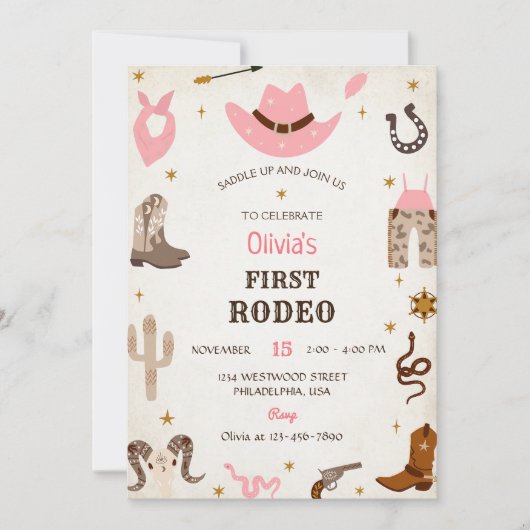 ウェスタン誕生日素朴ファーストロデオ誕生日 招待状 (正面)