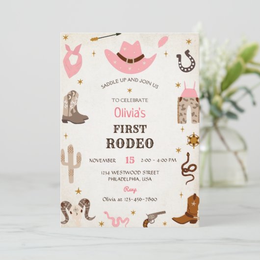 ウェスタン誕生日素朴ファーストロデオ誕生日 招待状 (スタンド正面)