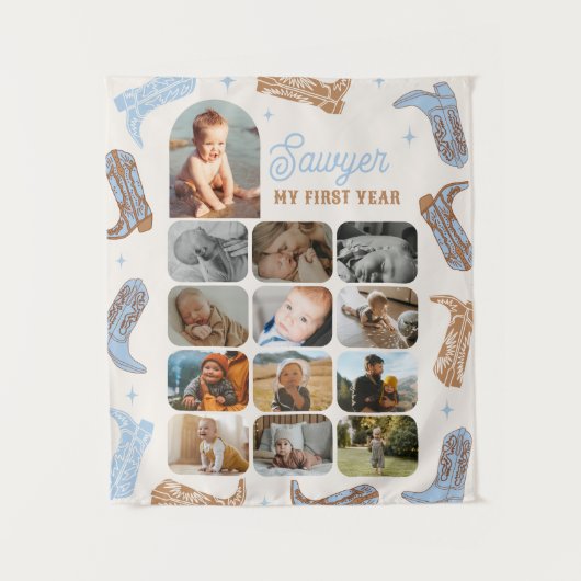 ウェスタン誕生日1年目のフォトタペストリー タペストリー (正面)