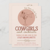 ウェスタン赤面女性のカーボーイとカクテルバチェロレッテ 招待状 (正面/裏面)