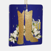 ウェスタン金ゴールドカウボーイブーツクリスマス セラミックオーナメント (右)