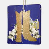 ウェスタン金ゴールドカウボーイブーツクリスマス セラミックオーナメント (左)