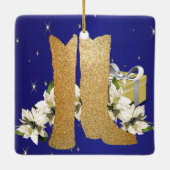 ウェスタン金ゴールドカウボーイブーツクリスマス セラミックオーナメント (裏面)