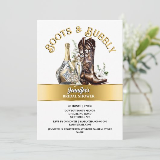 ウェスタン金ゴールドカウボーイブーツフローラバブリー夏シック 招待状 (スタンド正面)