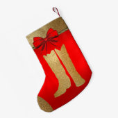 ウェスタン金ゴールドカウボーイ女性のカーボーイブーツオンレッド スモールクリスマスストッキング (裏面 (吊り時))