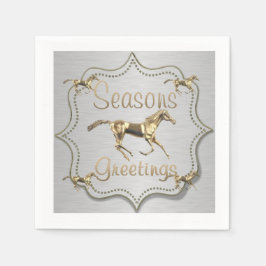 ウェスタン金ゴールドホースオンシルバーホリデイ スタンダードカクテルナプキン