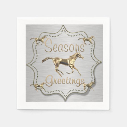 ウェスタン金ゴールドホースオンシルバーホリデイ スタンダードカクテルナプキン (正面)