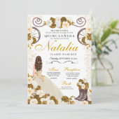 ウェスタン金ゴールド&アイボリープリンセス女性のカーボーイキンセアニェラ 招待状 (スタンド正面)