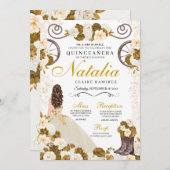 ウェスタン金ゴールド&アイボリープリンセス女性のカーボーイキンセアニェラ 招待状 (正面/裏面)