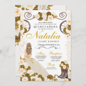 ウェスタン金ゴールド&アイボリープリンセス女性のカーボーイキンセアニェラ 招待状 (正面/裏面)